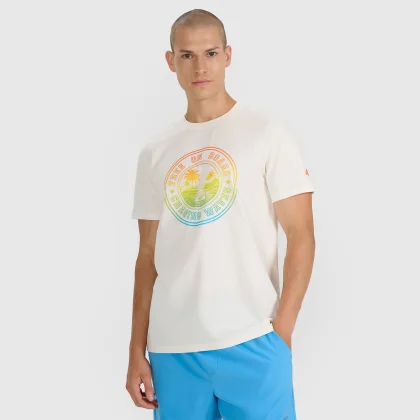 T-shirt regular s potlačou pánsky - béžový