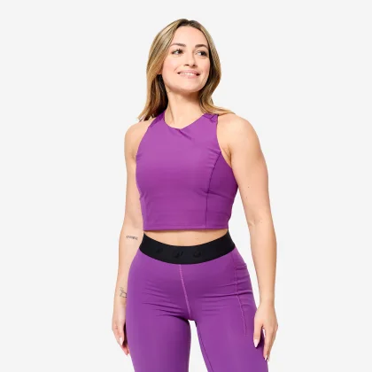 DOMYOS Dámske fitness crop top tielko 500 fialové M