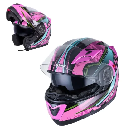 Výklopná moto prilba W-TEC Pezzon Magenta Farba ružovo-čierna,