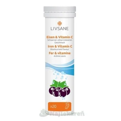 LIVSANE Železo + Vitamín C šumivé tablety, príchuť čierna ríbezľa 20 tbl