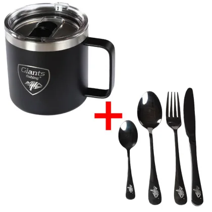 = Nerezový thermo hrnček Giants Fishing Black Stainless + nerezový príbor