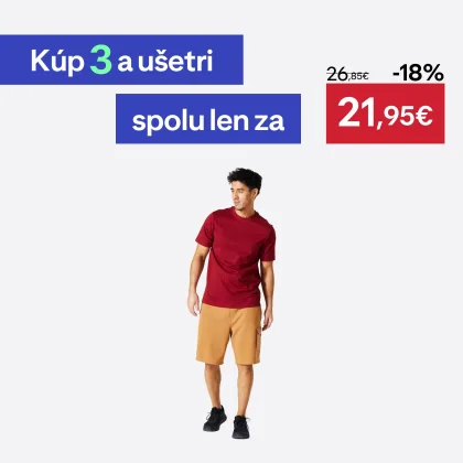 DOMYOS Pánske tričko na fitness s okrúhlym výstrihom a krátkymi rukávmi bordové XL