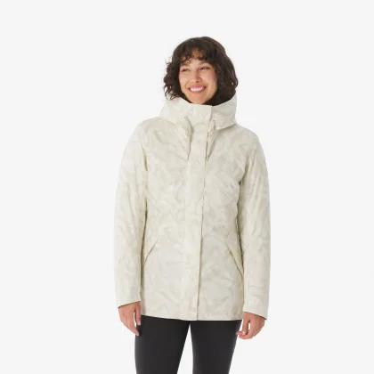 QUECHUA Dámska turistická bunda NH500 nepremokavá do -10°C béžová XL