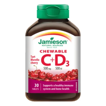 JAMIESON Vitamín C+D3 tablety na cmúľanie s čerešňovou príchuťou 30 tabliet