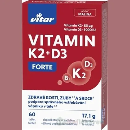 VITAR VITAMIN K2 + D3 FORTE správne vstrebávanie vápnika 60 tabliet