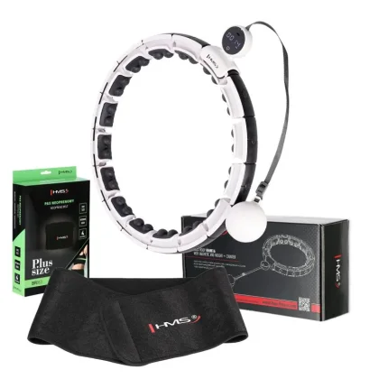 HMS Sada masážní hula hoop HHM16 bílá se závažím, magnety a počítadlem a zeštíhlujícího pásu BR163 PLUS SIZE