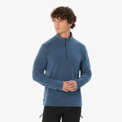 QUECHUA Pánska fleecová turistická mikina MH100 1/2 zips modrá L