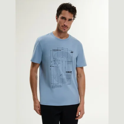 T-shirt regular s potlačou pánsky - modrý