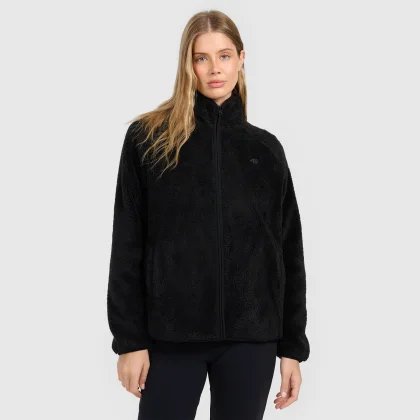 Dámsky sherpa fleece so stojačikom oversize - čierny
