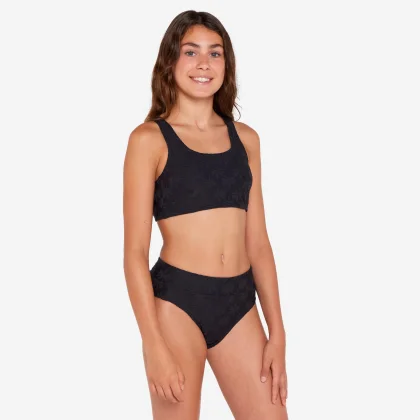 DECATHLON Dievčenské dvojdielne plavky 500 Lao miami čierne 12-13 r (149-159 cm)