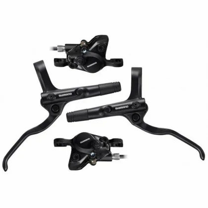 Shimano brzda kotoučová MT201 černá, přední + zadní komplet bez kotoučů, černé hadice, v krabičce