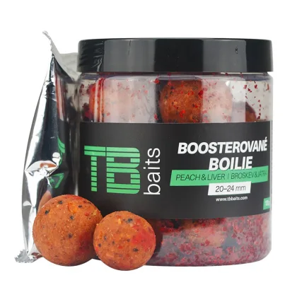 Dipované boilie TB Baits Boosted Peach & Liver, 120 g
