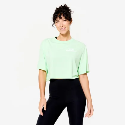 DOMYOS Dámsky crop top svetlozelený XL