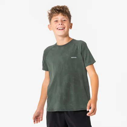 KIPRUN Detské bežecké tričko LIGHT900 bezšvové kaki 8-9 r (131-140 cm)