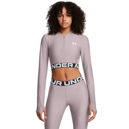 Under Armour Dámsky top HeatGear Rib 1/4 Zip LS Grey SS