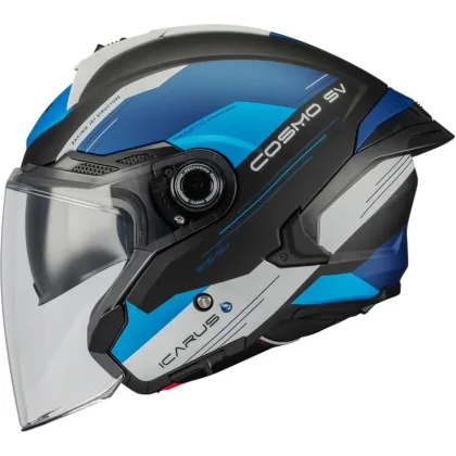 MT Helmets Otevřená helma Cosmo SV Icarus B7 matná černo-modrá-šedá