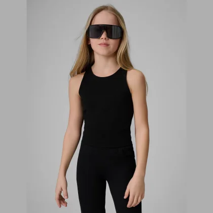 Crop top slim hladký dievčenský - čierny