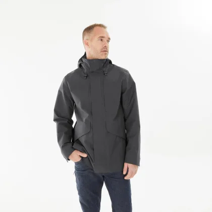 QUECHUA Pánska nepremokavá turistická bunda NH550 tmavosivá 3XL