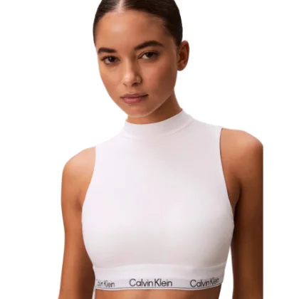 Dámsky top s podprsenkou CALVIN KLEIN Lightly Lined Mockneck Bralette Icon Cotton Modal white