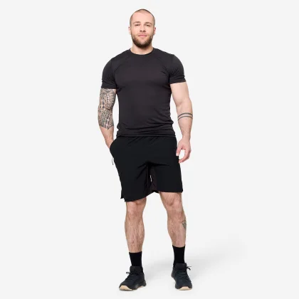 DOMYOS Pánske fitness tričko strih slim čierne M
