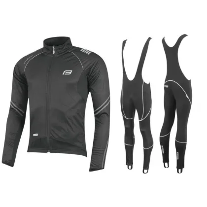 Force X70 šedo-černá cyklistická bunda + Force Z70 SOFTSHELL cyklokalhoty