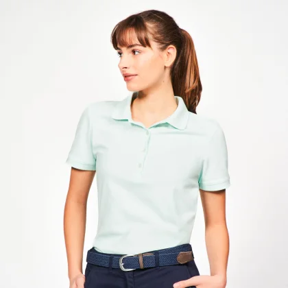 INESIS Dámska golfová polokošeľa MW500 s krátkym rukávom z polyesteru a bavlny zelená XS