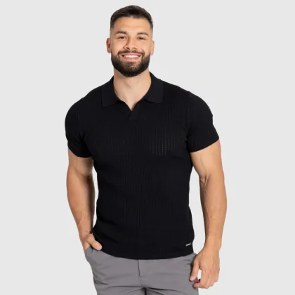 Pánske tričko Iron Aesthetics Polo Knit, čierne
