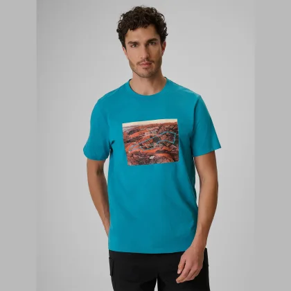 T-shirt regular s potlačou pánsky - tyrkysový