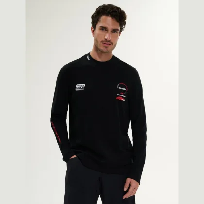 Pánsky relaxed longsleeve s potlačou - čierny