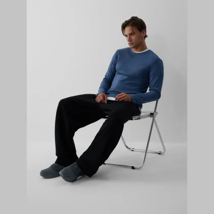 Longsleeve slim hladký pánsky - denim