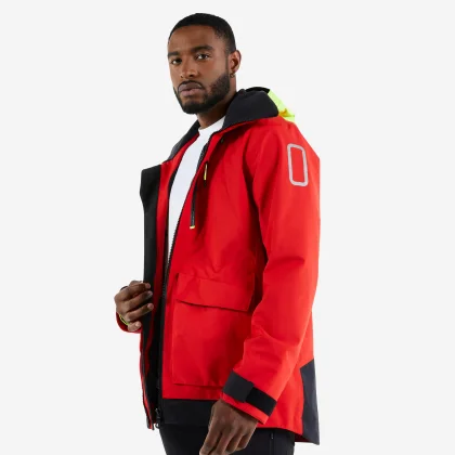 DECATHLON Pánska nepremokavá vetruvzdorná bunda Sailing 500 červeno-žltá 2XL