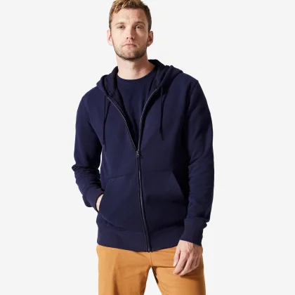 DOMYOS Pánska mikina na zips s kapucňou na fitness modro-čierna 4XL