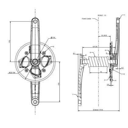 BTWIN Prevodník 38 zubov 170 mm čierny bez