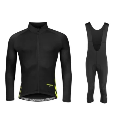 Force SPIKE černo-fluo cyklodres - dlouhý rukáv + Force MAZE černé cyklokalhoty