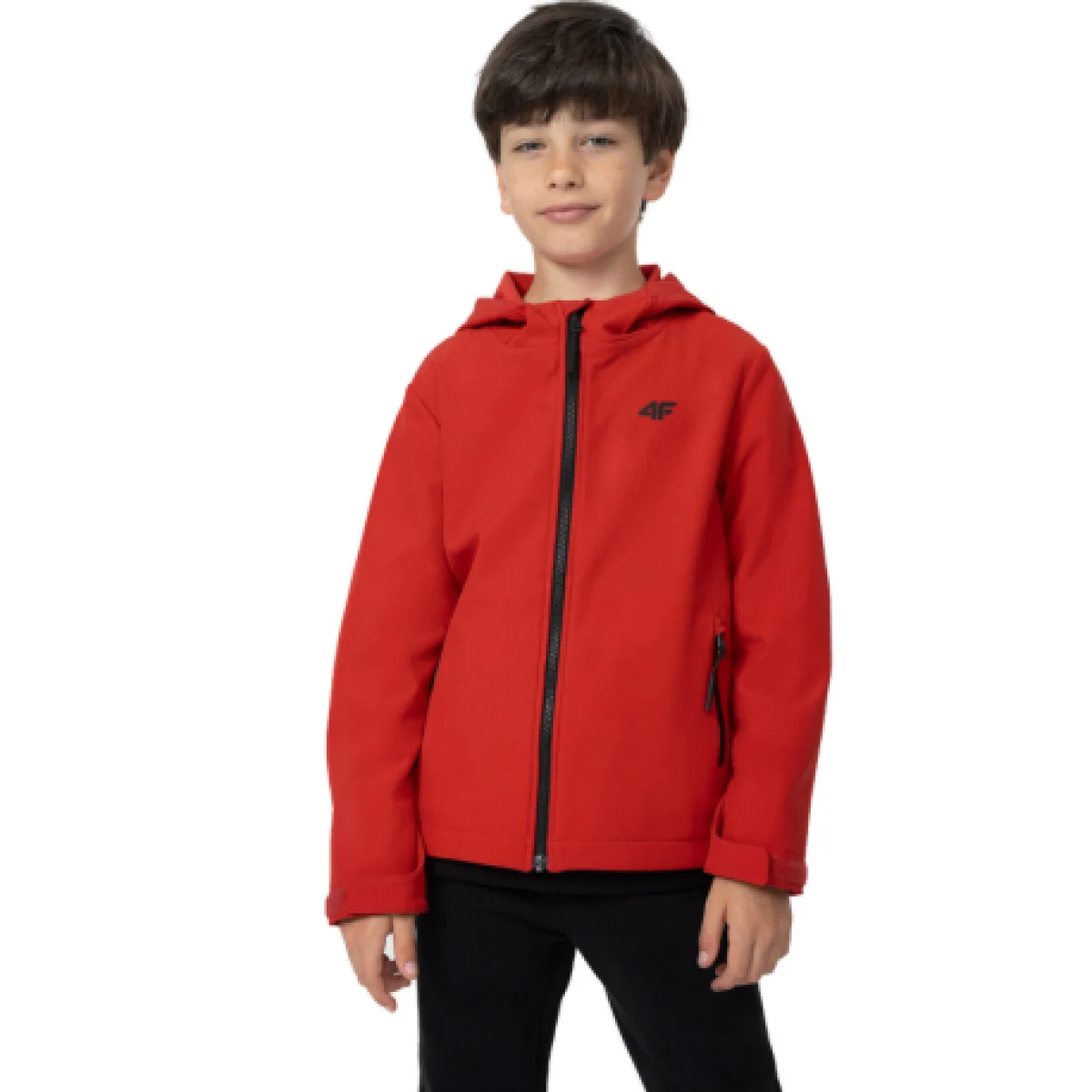 Chlapecká turistická softshellová bunda 4F JUNIOR SOFTSHELL JACKET M091-62S-RED · záber 1
