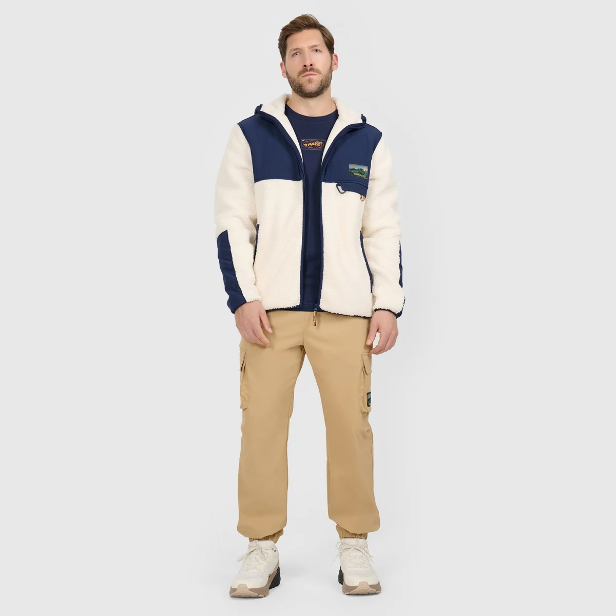 Pánský sherpa regular fleece s kapucí - bílý · záber 2
