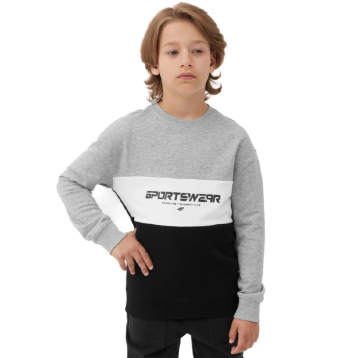 Chlapecká mikina 4F JUNIOR SWEATSHIRT-JAW23TSWSM630-27M-COLD LIGHT GREY MELANGE · záber 1