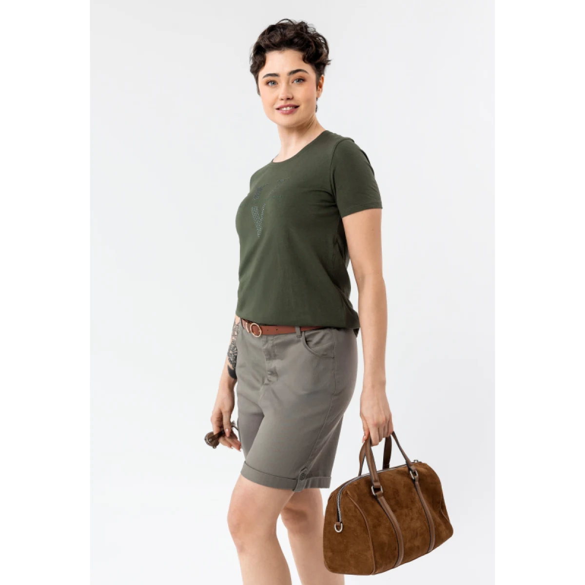 Dámské tričko s krátkým rukávem VOLCANO T-LETTE-KHAKI · záber 3