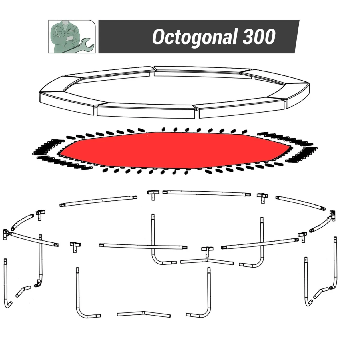 DOMYOS Skákacia plocha trampolíny Octogonal 300 bez · záber 2
