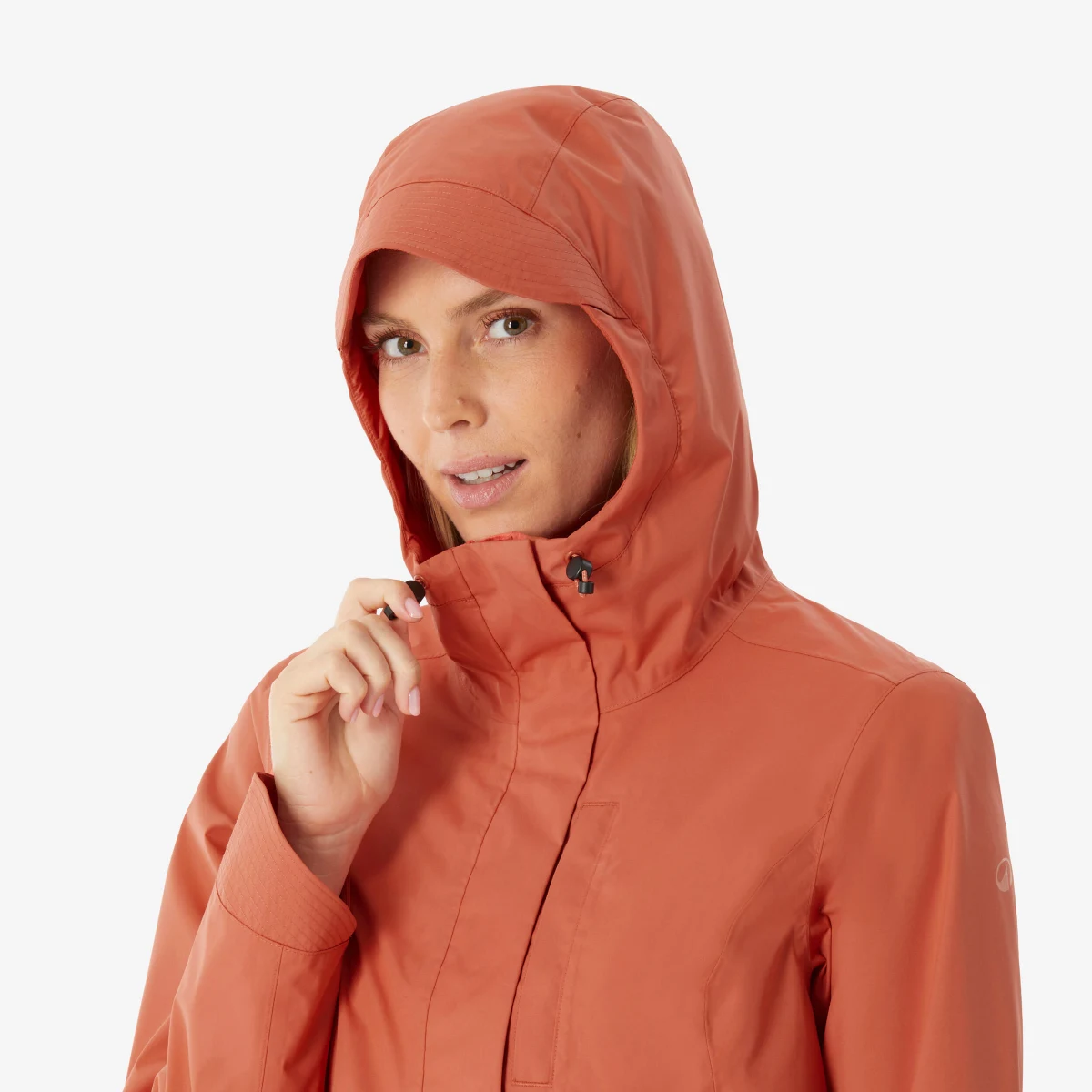 QUECHUA Dámska nepremokavá turistická bunda NH500 oranžová 3XL · záber 2