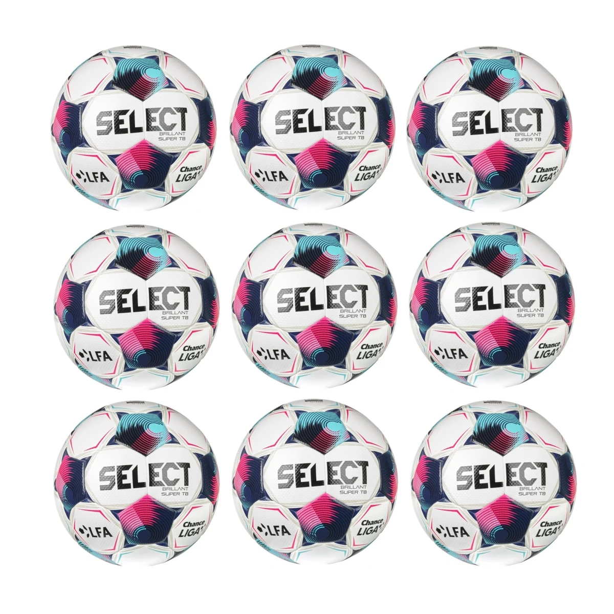 Výhodný set - 9x Futbalová lopta SELECT FB Brillant Super TB CZ Chance Liga 2026/27 5 bielo-ružová · záber 1