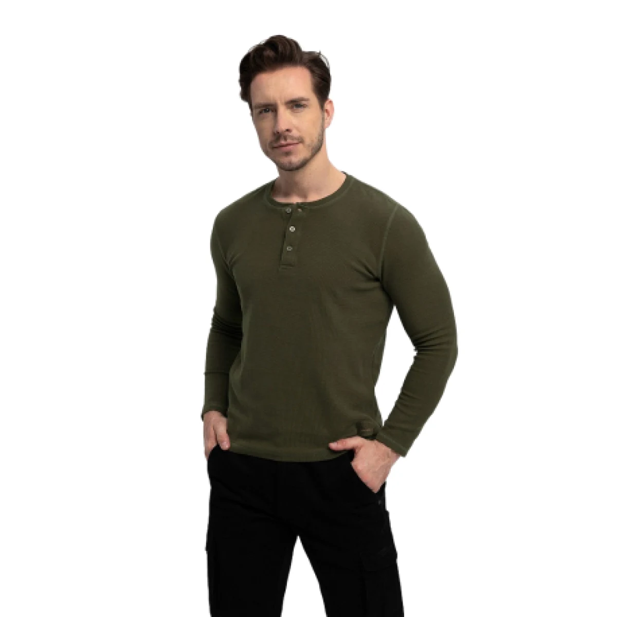 Pánské tričko s dlouhým rukávem VOLCANO L-AZUX-302-KHAKI · záber 1