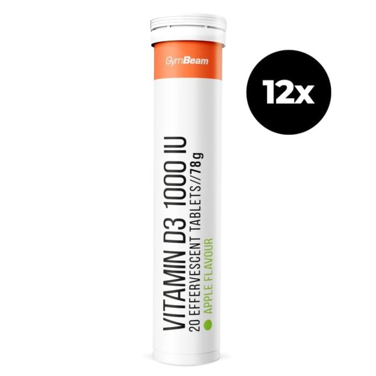 GymBeam Šumivý Vitamín D3 1000 IU 12 x 20 tab zelené jablko · záber 1