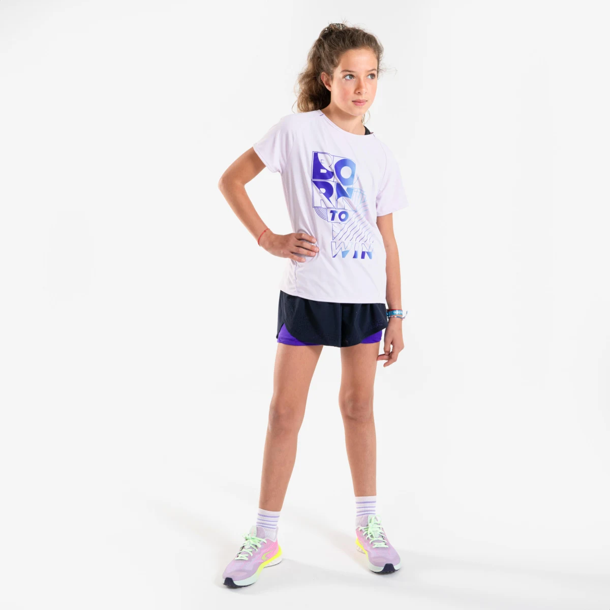 KIPRUN Dievčenské bežecké tričko DRY+ 500 priedušné fialové 12-13 r (149-159 cm) · záber 2
