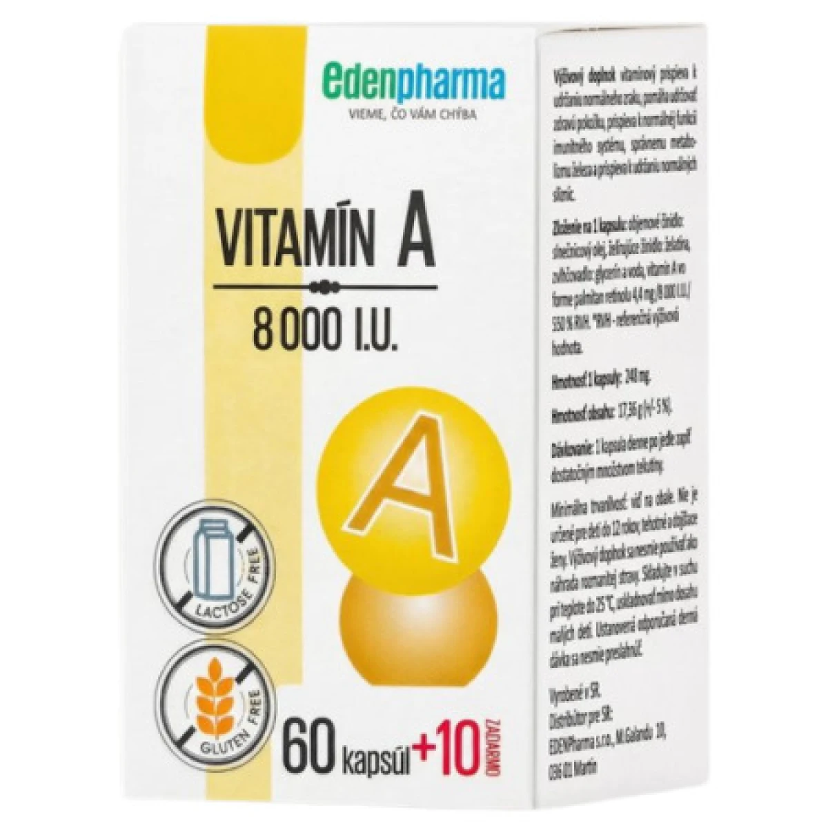 EDENPharma Vitamín A 8000 I.U. 60 + 10 kapsúl zdarma · záber 1