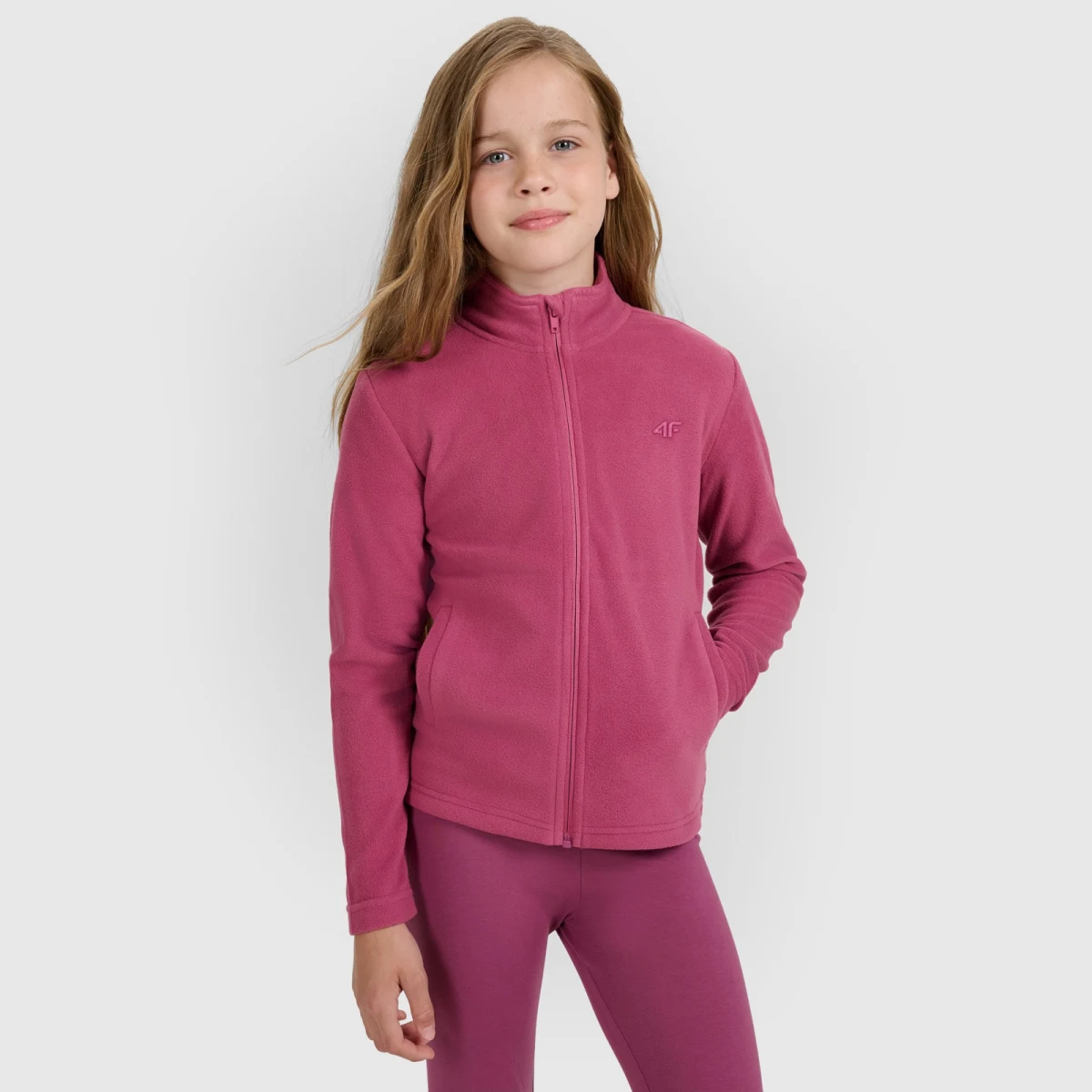 Dievčenský fleece s golierom slim - ružový - Farba: fialová · záber 1