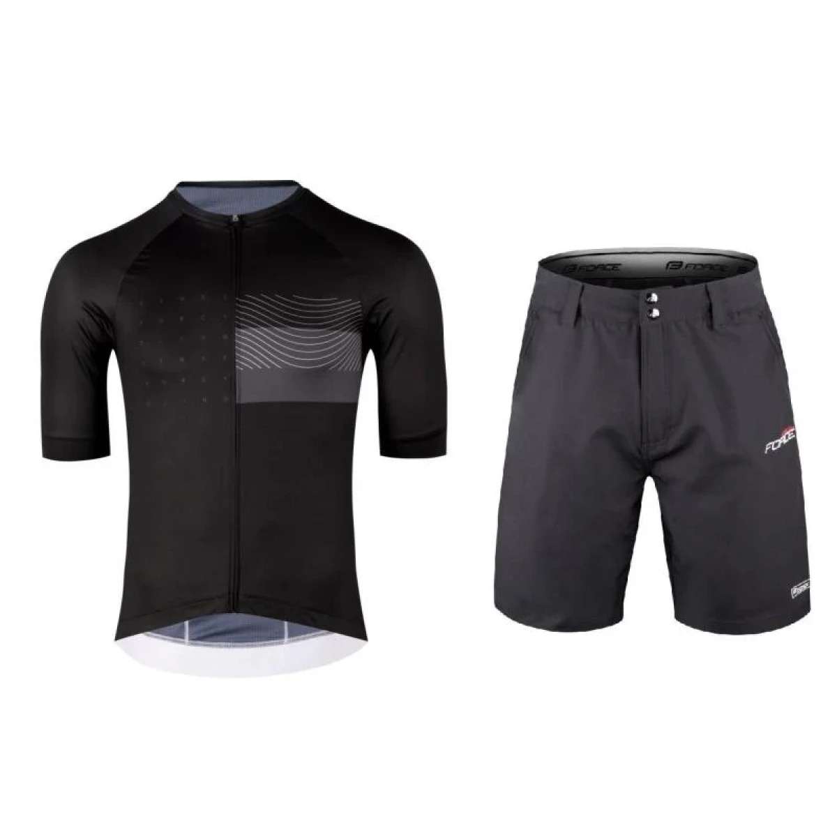 Force SWAY černý cyklodres - kr. rukáv + Force BLADE MTB černé cyklokraťasy · záber 1