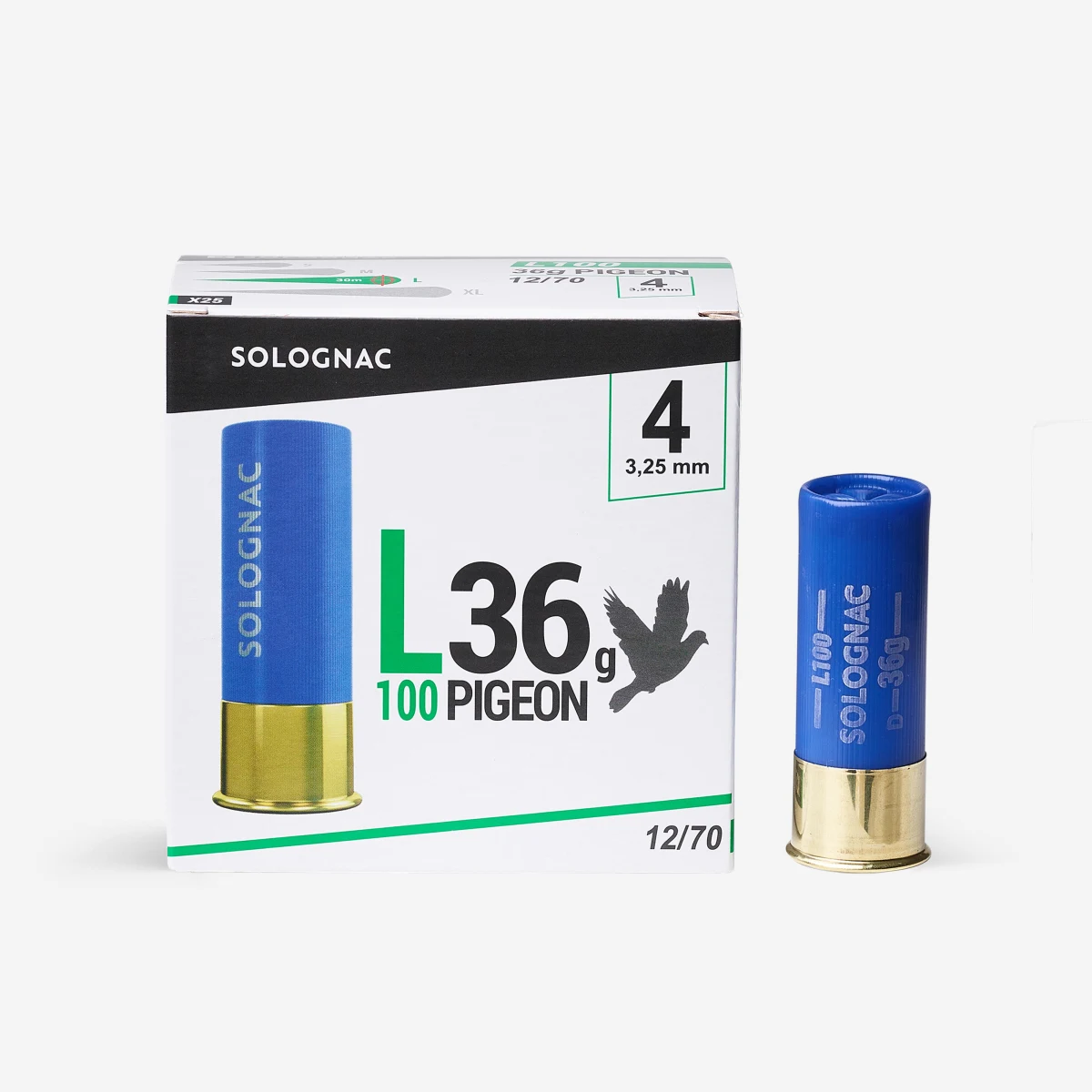 SOLOGNAC Náboje L100 36 g Pigeon kaliber 12/70 brok č. 4 25 ks N° 4 · záber 1
