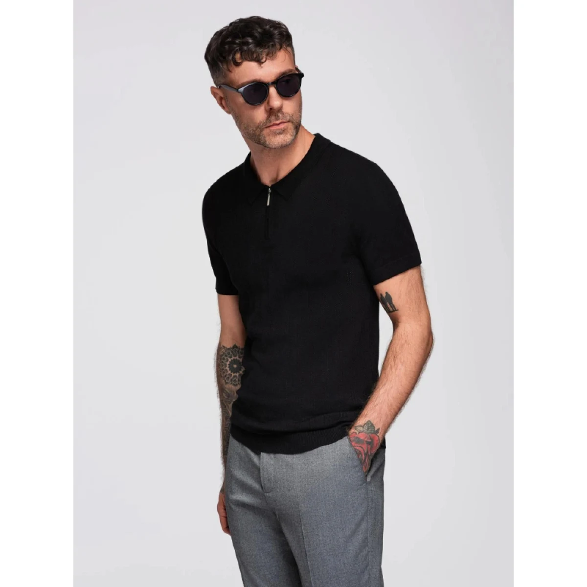 Pánske polo tričko s krátkym rukávom OMBRE T-shirt OM-POSS-0158 V-2 black · záber 2
