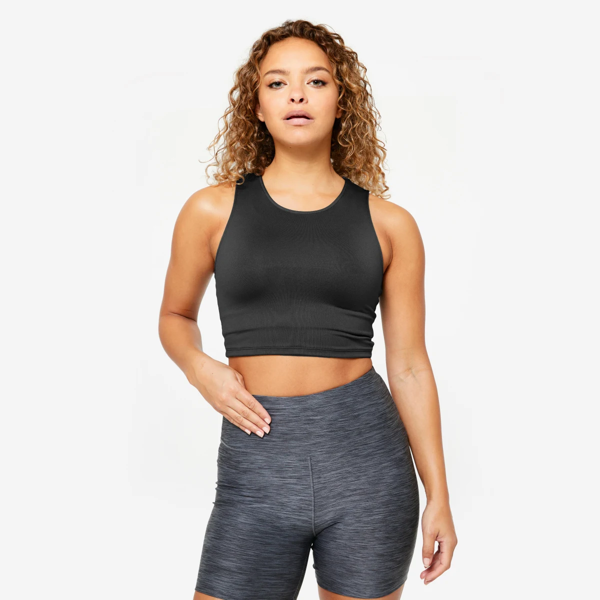 DOMYOS Dámske fitness crop top tielko čierne XL · záber 1